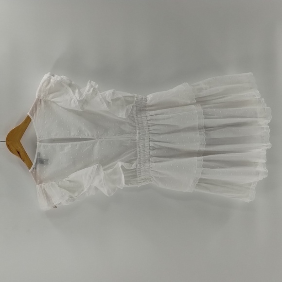 Forever 21 white dress XS swiss dot lace tiered two button back closure ruffles - Picture 9 of 11